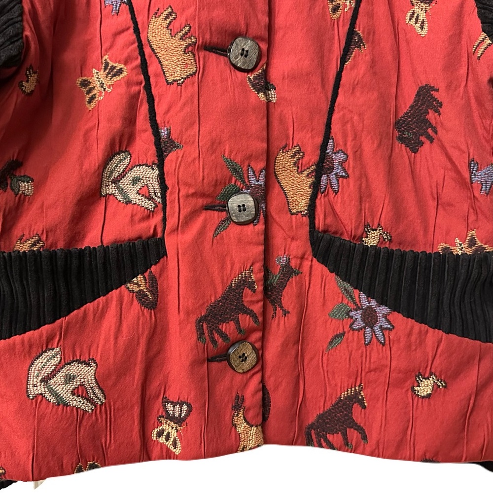 Unique Vintage Womens Small Southwest Desert Animal Blazer Brick Red & Corduroy - Picture 4 of 9